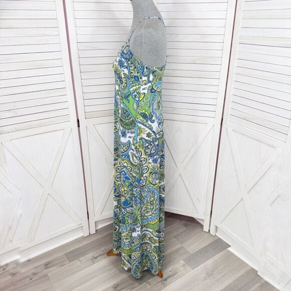 Ann Taylor Loft Paisley Cross Strap Maxi Dress Sundress Blue Green Size 6 - Picture 2 of 13